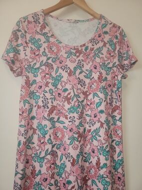 Lands' End Pink Floral Scoop-Neck Tunic with Teal Accents